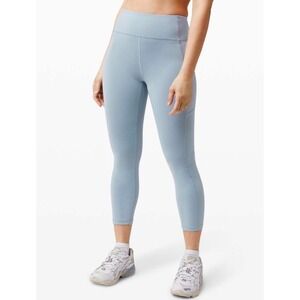 Lululemon Invigorate High Rise Crop 23 Everlux Leggings Blue Size 6 LW6BDVS